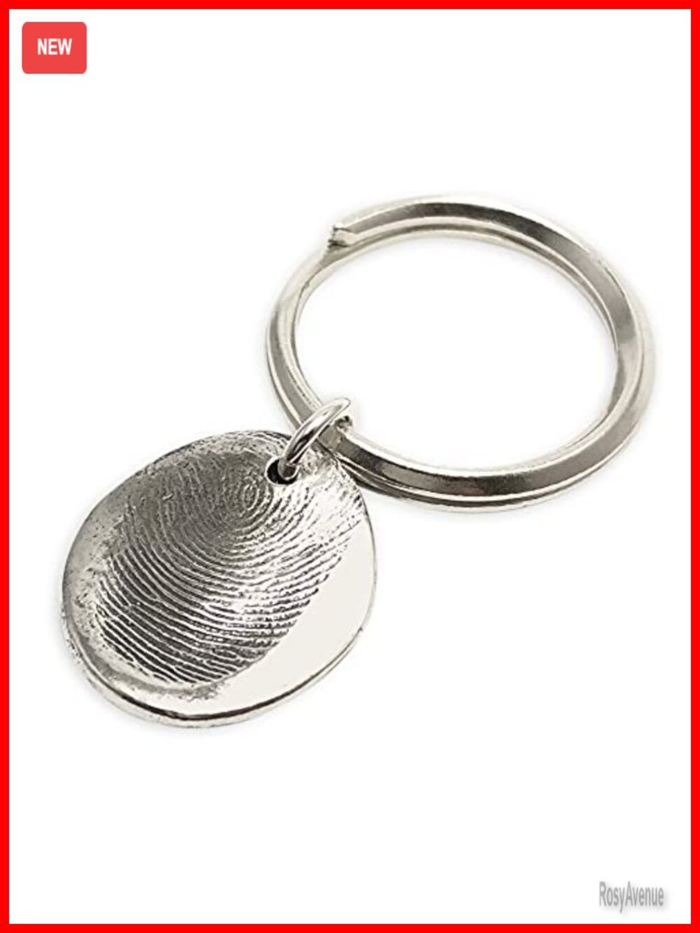 Custom Fingerprint Keyring Fine Silver Sterling Silver Rectangular